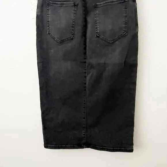 FREE PEOPLE | Maddie Denim Midi Skirt Front Slit Black Jean Pencil | 28, 6 - Picture 6 of 8